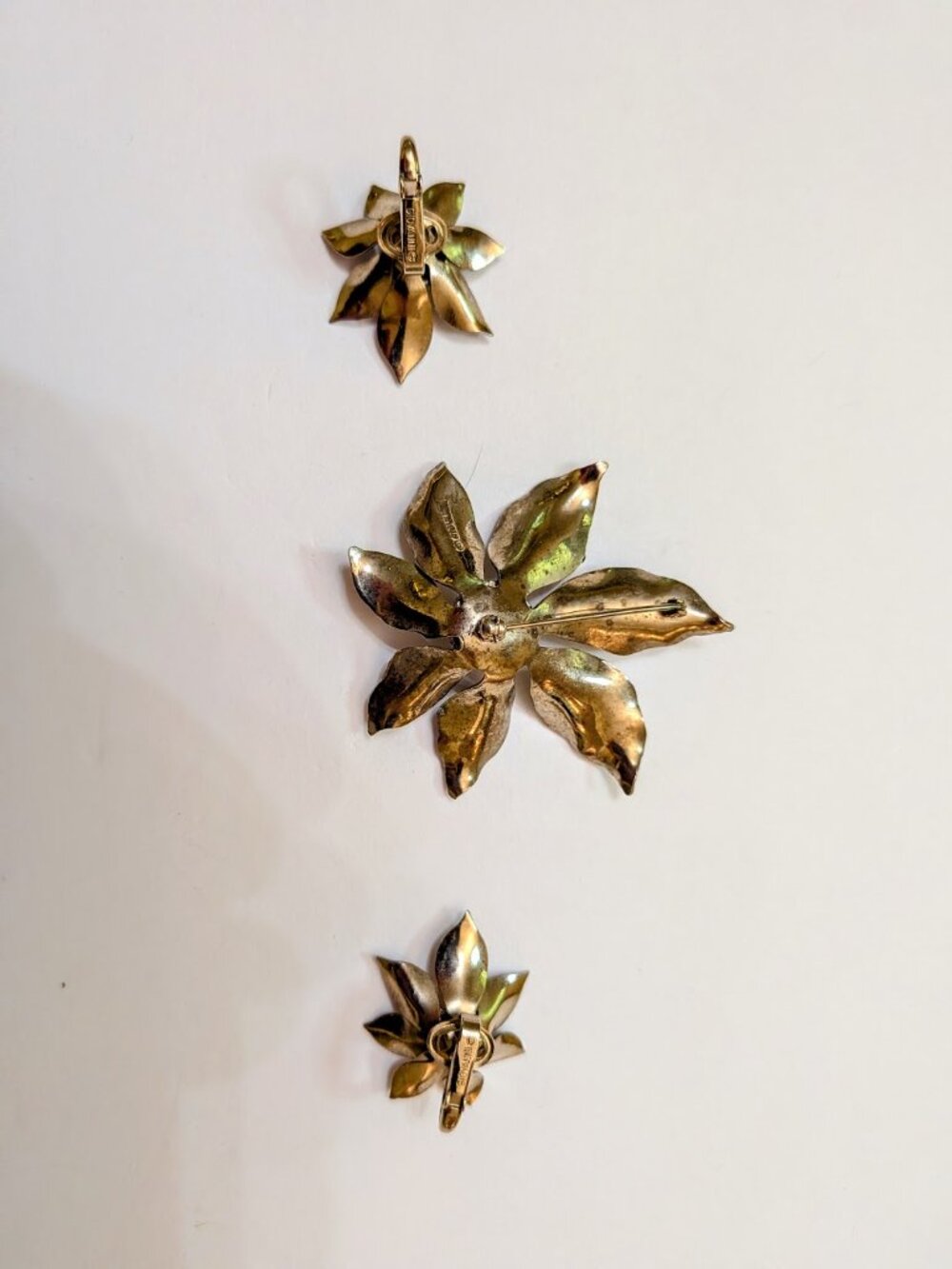 Vintage Giovanni Floral Brooch Clip On Earrings Demi Parure Set - Picture 3 of 6